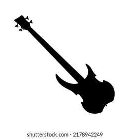 Electric bass guitar icon. Black silhouette of guitar. Music instrument icon isolated. Vector illustration.