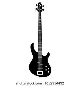 Electric bass guitar. Isolated vector illustration. Black and white silhouette.