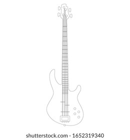 Electric bass guitar. Isolated vector illustration. Black and white linear silhouette.