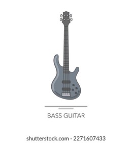 Electric bass guitar outline colorful icon. Vector illustration