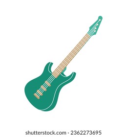 Electric bass guitar, string instrument. Musical instruments silhouette. Vector illustration.