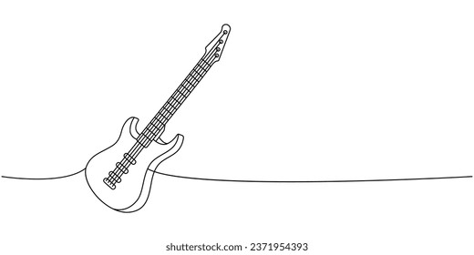 Electric bass guitar, string instrument one line continuous drawing. Musical instruments continuous one line illustration.