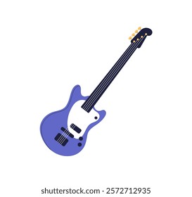 Electric bass guitar. String music instrument. Electroguitar with fretboard. Rock sound, electro equipment. Colored flat graphic vector illustration isolated on white background