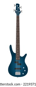 Electric bass guitar vector color illustration. Isolated on white background. Turquoise colored. Musical instrument.