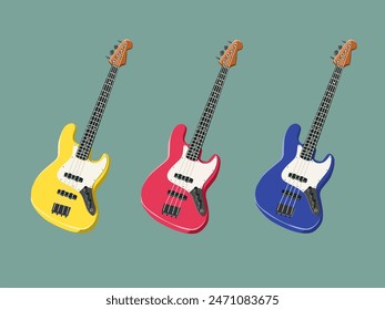 Electric bass guitar vector illustrations