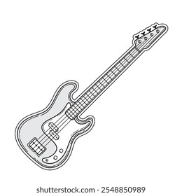 Electric Bass Guitar Vector Image, Musical Instrument Bass Guitar Electric vector, Cartoon Drawn Doodle Bass Guitar Vector.