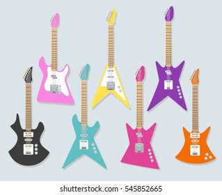 Electric, bass guitars. Popular music instrument set