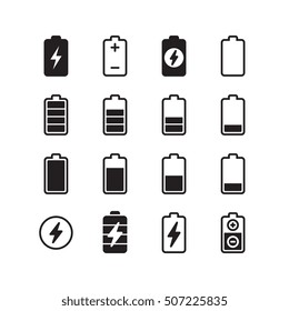 Electric battery, accumulator energy vector icons set. Charge level symbol, energy full illustration