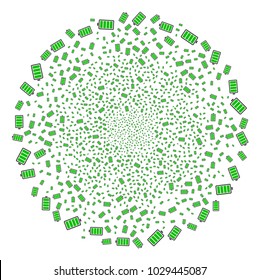 Electric Battery burst globula. Object pattern done from scattered electric battery pictographs as exploding round shape. Vector illustration style is flat iconic symbols.