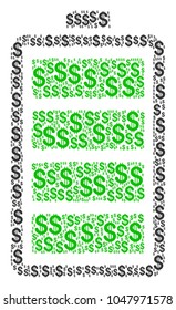 Electric Battery composition of dollars. Vector dollar currency icons are organized into electric battery illustration.