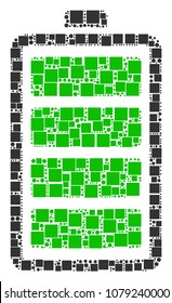 Electric Battery composition icon of rectangles and spheric dots in variable sizes. Vector items are scattered into electric battery composition design concept.