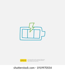 electric battery doodle icon. sign symbol for vehicle concept. eco green friendly transportation on white background vector illustration