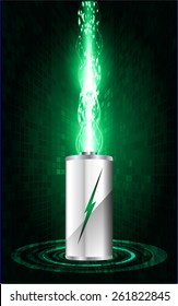 Elektrische Akku-Energie, Vektorillustration-Illustration, grüner hellabstrakter Technologie-Hintergrund für Computer-Grafik-Website-Internet.Welle