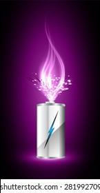 electric battery energy, vector illustration, dark purple Light Abstract Technology background for computer graphic website internet. wave. silver. fire.ray.scintillate, spark,sparkle.aura.flame.flame