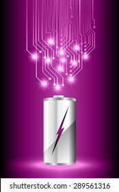 electric battery energy, vector illustration, dark purple Light Abstract Technology background for computer graphic website internet. wave. silver. circuit. spark. bolt. thunderbolt. thunder