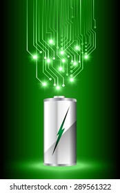 electric battery energy, vector illustration, dark green Light Abstract Technology background for computer graphic website internet. wave. silver. circuit. spark. bolt. thunderbolt. thunder