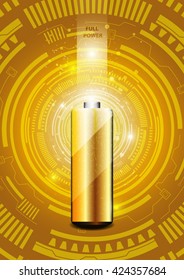 Electric battery energy, vector illustration, Gold light Abstract Technology background for computer graphic website internet.