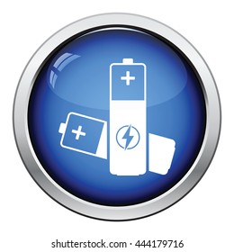 Electric battery icon. Glossy button design. Vector illustration.