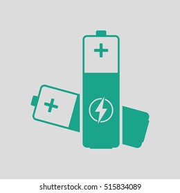 Electric battery icon. Gray background with green. Vector illustration.