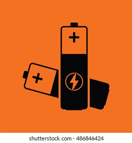 Electric battery icon. Orange background with black. Vector illustration.