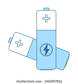 Electric Battery Icon. Thin Line With Blue Fill Design. Vector Illustration.