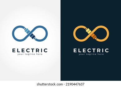 Electric battery Logo, battery with infinity icon combination, Flat design logo template, vector illustration