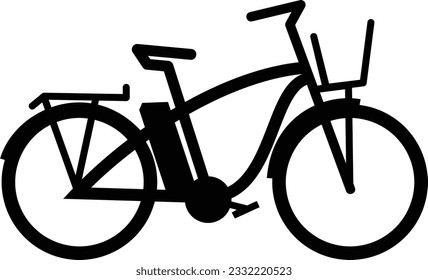 Electric bicycle with basket and all the racks you need for storage and bags, simple vector drawing symbol illustration. E bike cruiser logo emblem made from simple lines decoration great for sticker.