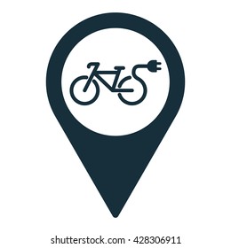 electric bicycle bike e-bike pin location icon on white background