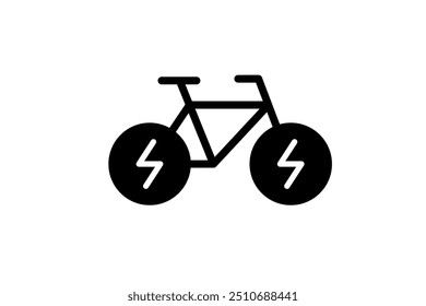 Electric bicycle black icon. Green electrical bike and plug charging station symbol. Eco friendly electro cycle vehicle sign concept. Vector battery powered EV transportation eps logotype