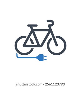 Electric Bicycle Charging Icon On White Background