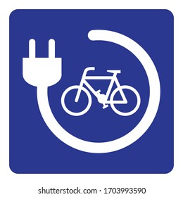 The Electric Bicycle charging point sign on blue background drawing by illustration