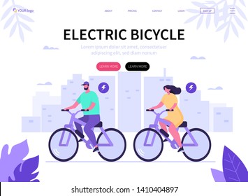 Concepto de bicicleta eléctrica. Se puede usar para banner web, infografías, imágenes de héroes. Ilustración vectorial moderna plana. 