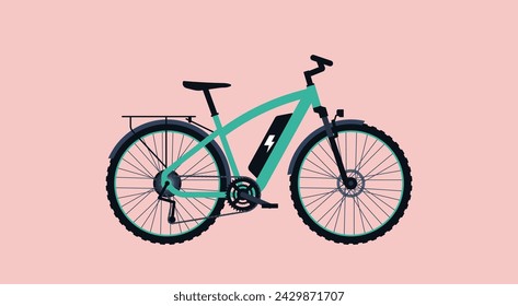 Elektrofahrrad oder E-Bike, Umwelt- und Mobilitätskonzept, flaches Vektor-Illustrationsdesign