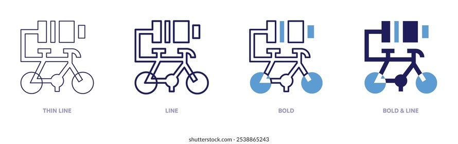 Electric bicycle icon in 4 different styles. Thin Line, Line, Bold, and Bold Line. Duotone style. Editable stroke.