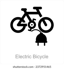 Concepto de icono de bicicleta y bicicleta eléctrica