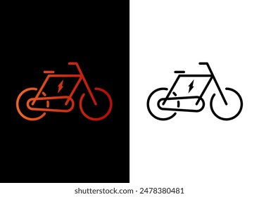 Icono eléctrico de la bicicleta, signo de la batería del Recargo de la bici E, punto de carga del EV, concepto del vehículo ecológico, Ilustración vectorial