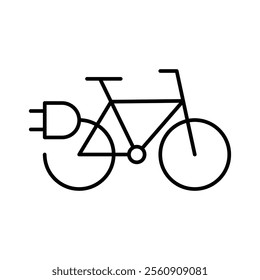 Electric bicycle icon. Simple outline style. Electrical bike and plug charging, eco friendly electro cycle vehicle concept. Thin line symbol. Vector illustration isolated.