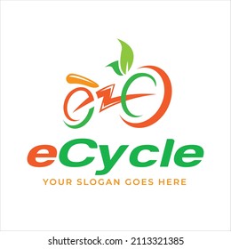 electric bicycle. Initial letter e electric bicycle logo vector. e-bike charge sign. Electric plug, bike, cyclist battery charge. flat vector ebike signs