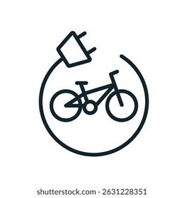 Electric bicycle inside a circle connected to a plug representing  green transportation and smart city concept