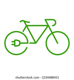 Symbol der elektrischen Fahrradlinie. Umweltschonendes Bike Outline Symbol für die grüne Elektrizitätsenergie. Elektro-Power-Eco-Bike mit Charge-Plug Linear Piktogramm. Bearbeitbarer Stroke. Einzelne Vektorgrafik.