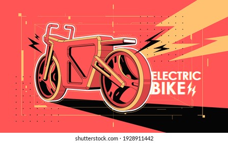 Electric bicycle with motor. Eco alternative city transport. Futuristic concept template.