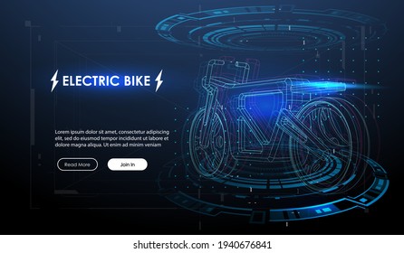 Electric bicycle with motor. Eco alternative city transport. Futuristic concept template.