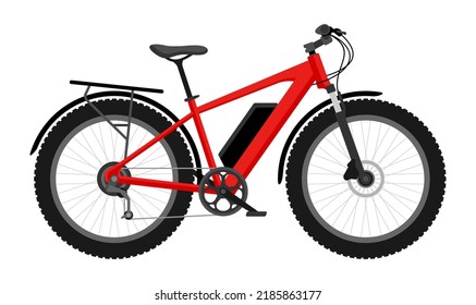 Bicicleta eléctrica en vista lateral con batería - ilustración vectorial plana