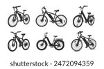 Electric bicycle silhouettes, E-bike silhouettes, Electric bike vector set