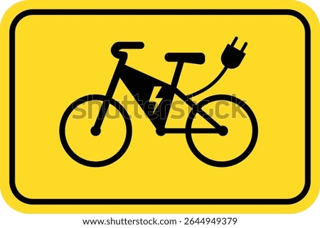 Electric Bicycle Use Allowed Yellow Sign. Reserved Parking for E-Bikes Sign. E-Bike Charging