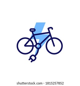 Electric bike, e-bike with a plug icon, line vector
