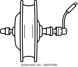 Electric bike hub motor. Vector outline icon.