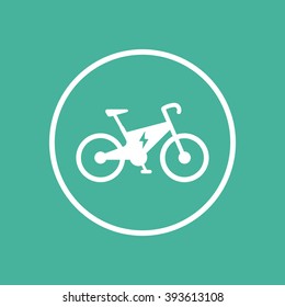 Electric bike icon, ecologic transport, electric bike pictogram, flat icon on green, vector illustration