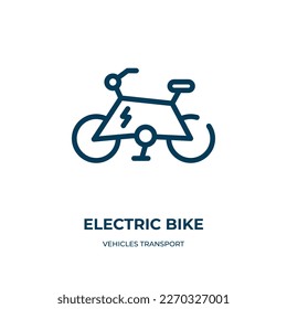 Electric bike icon. Linear vector illustration from vehicles transport collection. Outline electric bike icon vector. Thin line symbol for use on web and mobile apps, logo, print media.