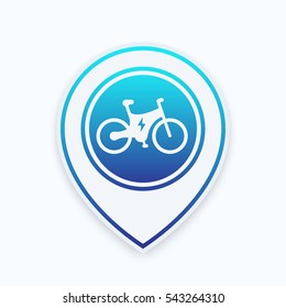 Electric bike icon on map pointer, vector illustration